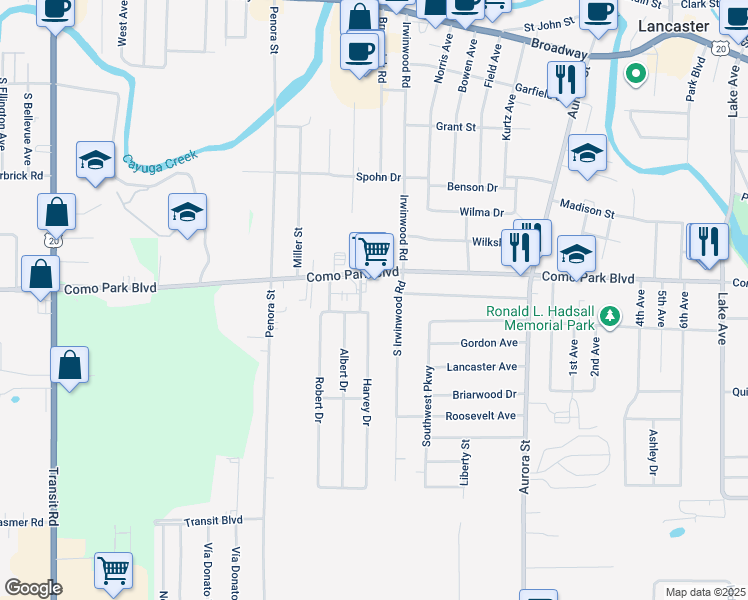 map of restaurants, bars, coffee shops, grocery stores, and more near 11 South Irwinwood Road in Lancaster