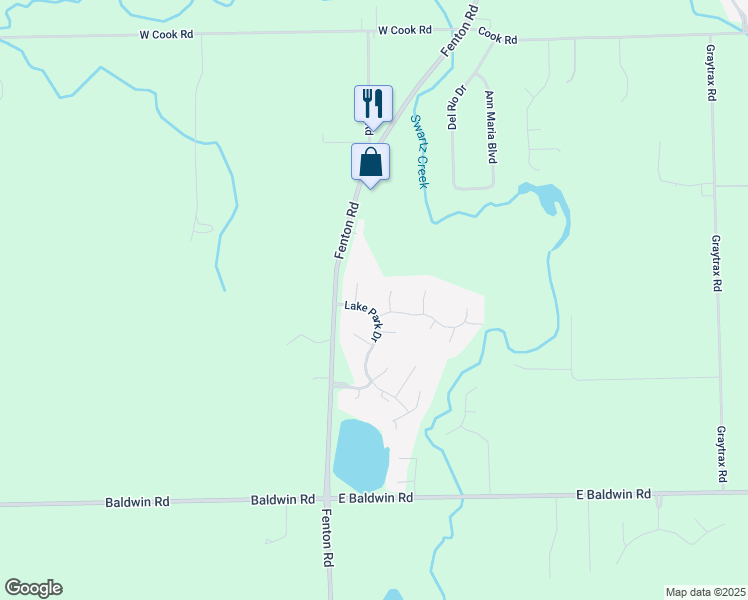 map of restaurants, bars, coffee shops, grocery stores, and more near 9347 Parkview Circle in Grand Blanc