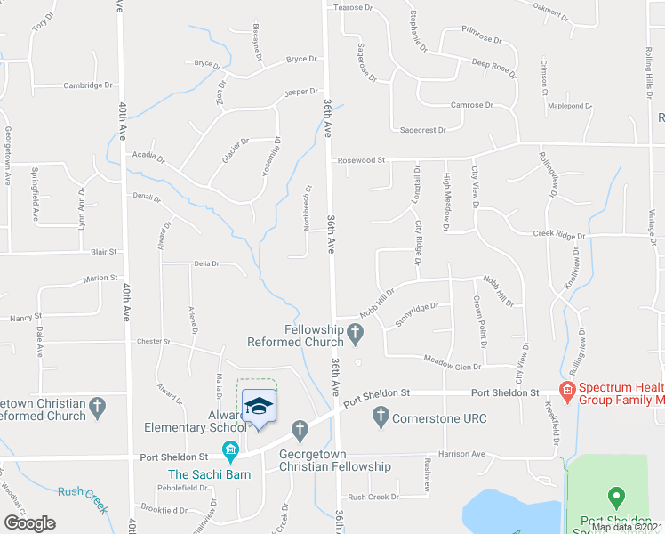 map of restaurants, bars, coffee shops, grocery stores, and more near 36th Avenue Southwest in Hudsonville