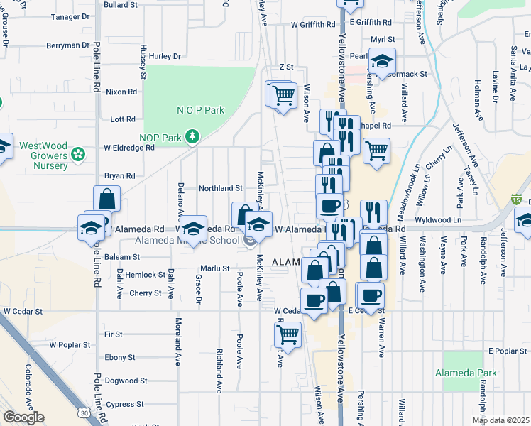 map of restaurants, bars, coffee shops, grocery stores, and more near 957 McKinley Avenue in Pocatello