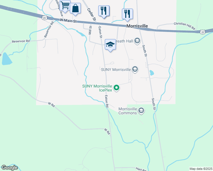 map of restaurants, bars, coffee shops, grocery stores, and more near 100 Eaton Street in Morrisville