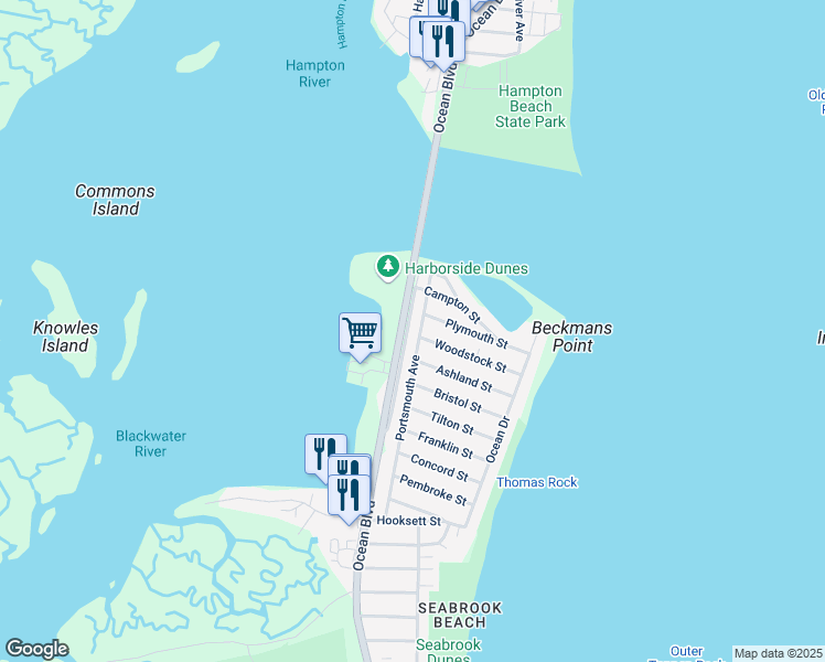 map of restaurants, bars, coffee shops, grocery stores, and more near 397 Portsmouth Avenue in Seabrook