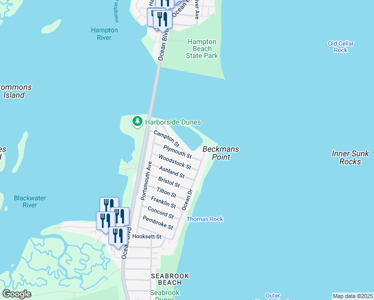 map of restaurants, bars, coffee shops, grocery stores, and more near 59 Campton Street in Hampton