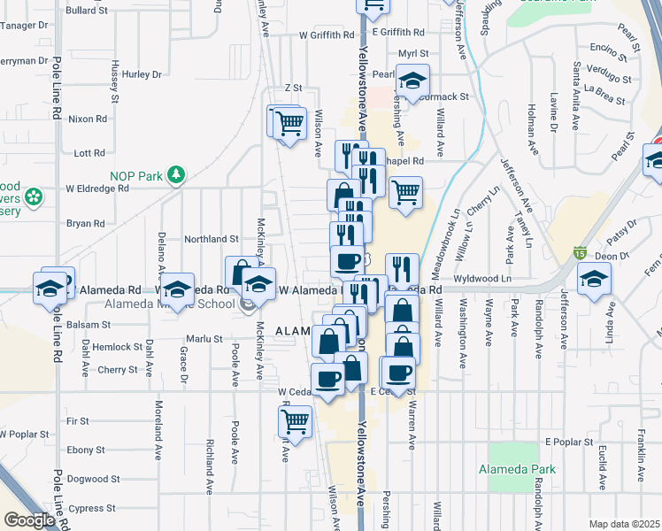map of restaurants, bars, coffee shops, grocery stores, and more near 945 Wilson Avenue in Pocatello