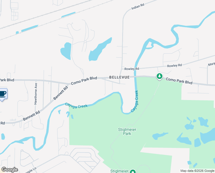 map of restaurants, bars, coffee shops, grocery stores, and more near 46 Park Street in Cheektowaga