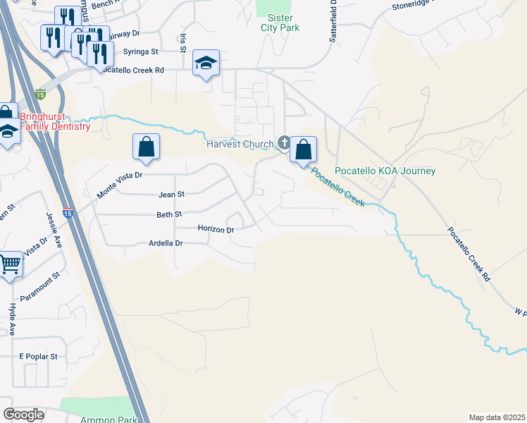 map of restaurants, bars, coffee shops, grocery stores, and more near 2215 Gail Drive in Pocatello