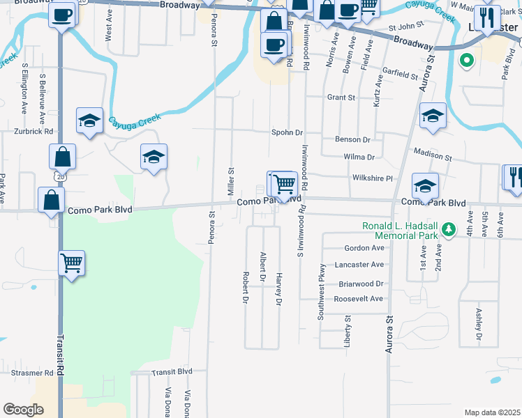 map of restaurants, bars, coffee shops, grocery stores, and more near 1821 Harvey Drive in Lancaster
