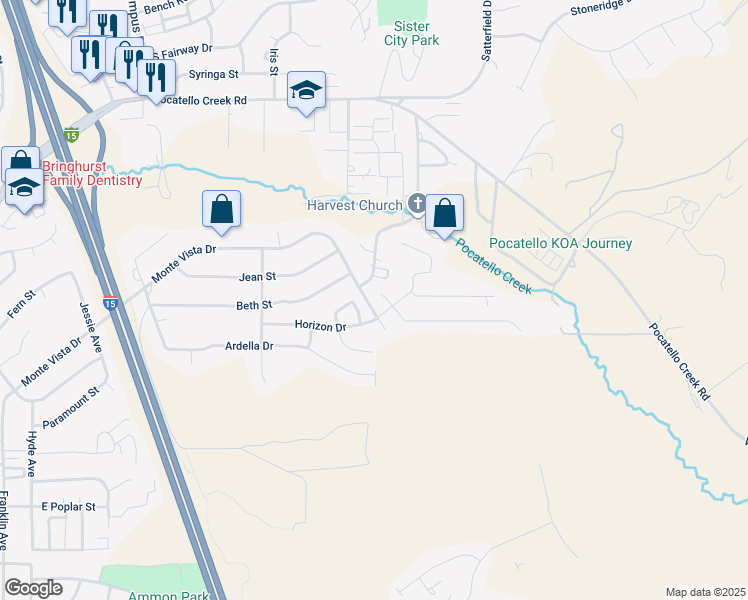 map of restaurants, bars, coffee shops, grocery stores, and more near 2215 Gail Drive in Pocatello