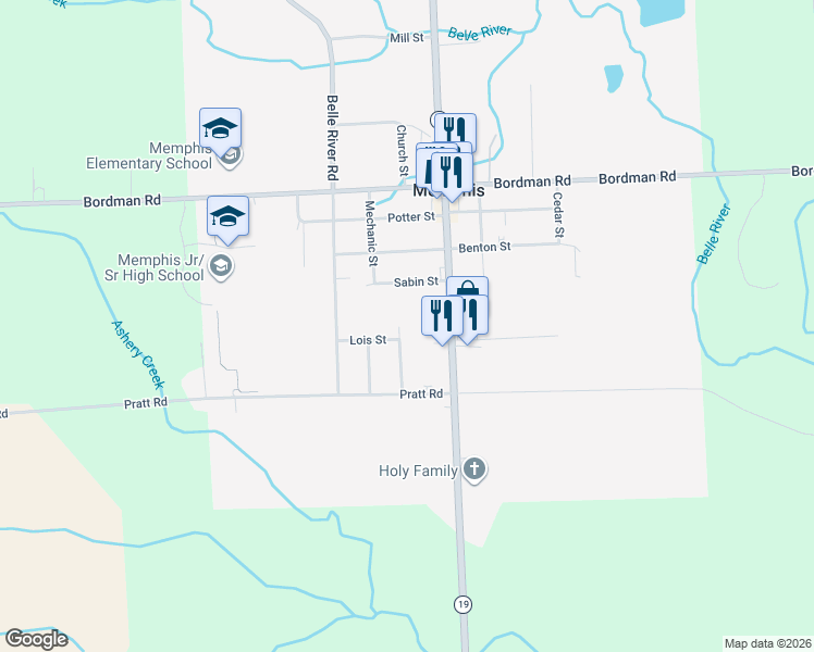 map of restaurants, bars, coffee shops, grocery stores, and more near 80260 Roberts Street in Memphis