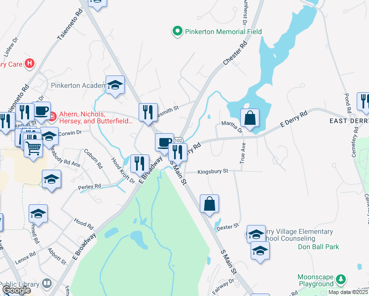 map of restaurants, bars, coffee shops, grocery stores, and more near 20 Thornton Street in Derry