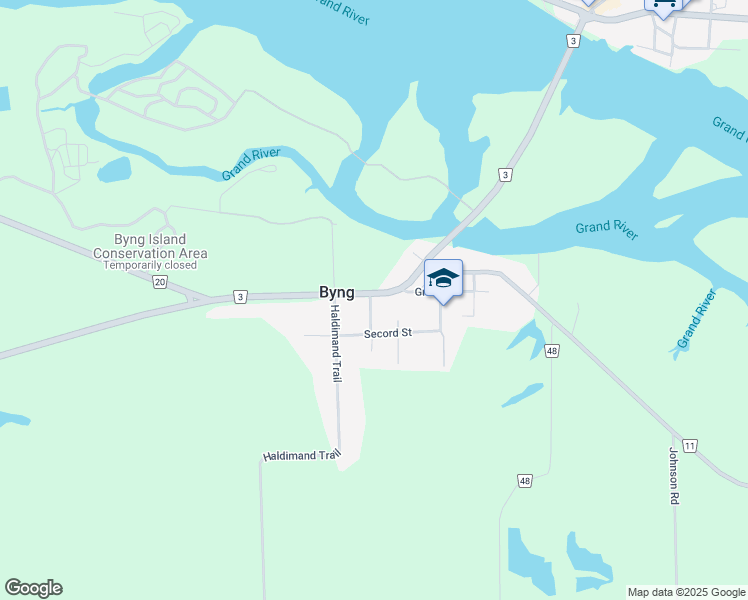 map of restaurants, bars, coffee shops, grocery stores, and more near 7290 Rainham Road in Haldimand County