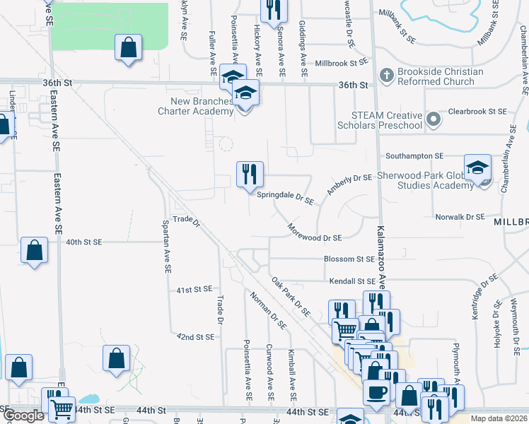 map of restaurants, bars, coffee shops, grocery stores, and more near 3931 Winewood Ct SE in Grand Rapids