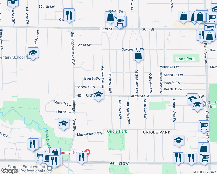 map of restaurants, bars, coffee shops, grocery stores, and more near 3917 Heron Avenue Southwest in Wyoming