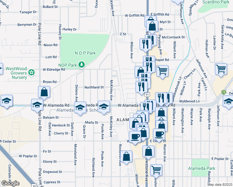map of restaurants, bars, coffee shops, grocery stores, and more near 972 McKinley Avenue in Pocatello