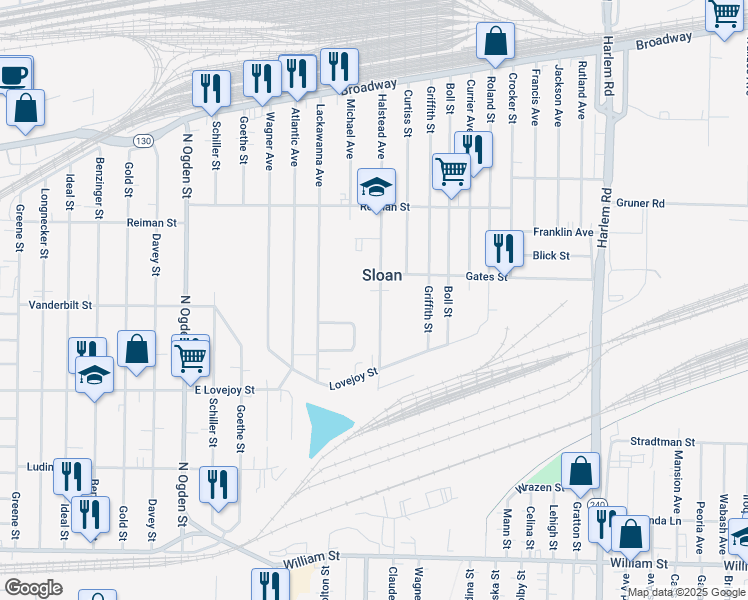 map of restaurants, bars, coffee shops, grocery stores, and more near 23 Village Lane in Buffalo
