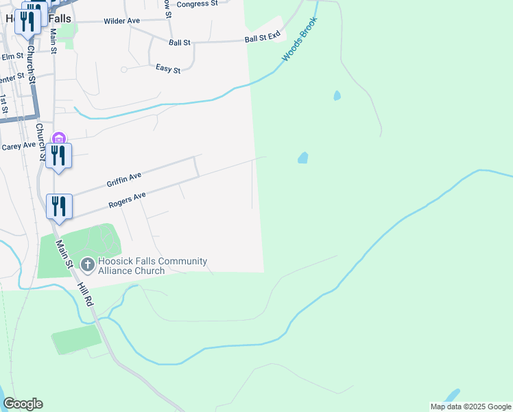 map of restaurants, bars, coffee shops, grocery stores, and more near 17 Ashley Drive in Hoosick Falls