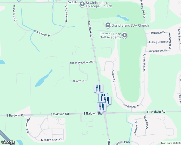 map of restaurants, bars, coffee shops, grocery stores, and more near 9361 Robinwood Drive in Grand Blanc