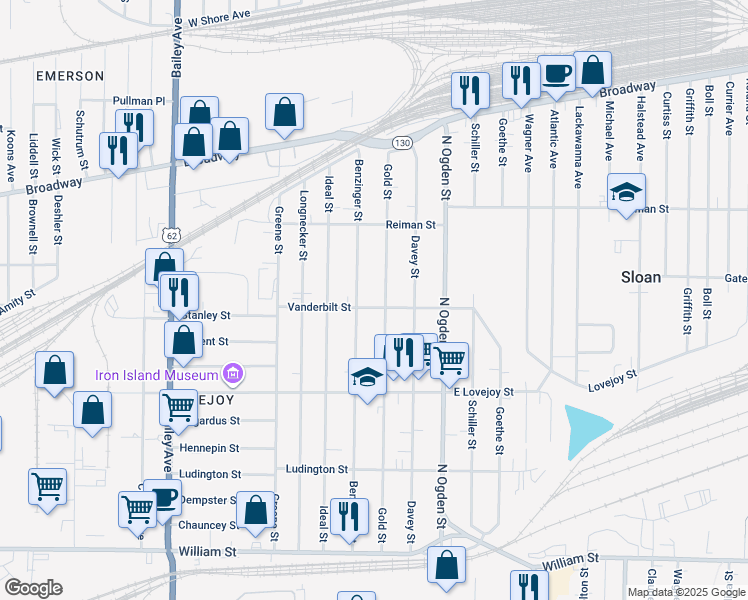 map of restaurants, bars, coffee shops, grocery stores, and more near 108 Vanderbilt Street in Buffalo