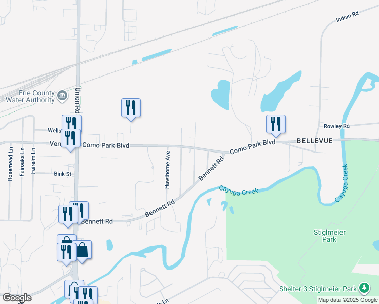 map of restaurants, bars, coffee shops, grocery stores, and more near 4 Homewood Avenue in Cheektowaga