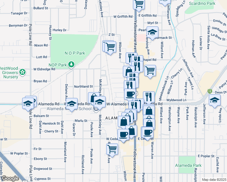 map of restaurants, bars, coffee shops, grocery stores, and more near 995 Wilson Avenue in Pocatello