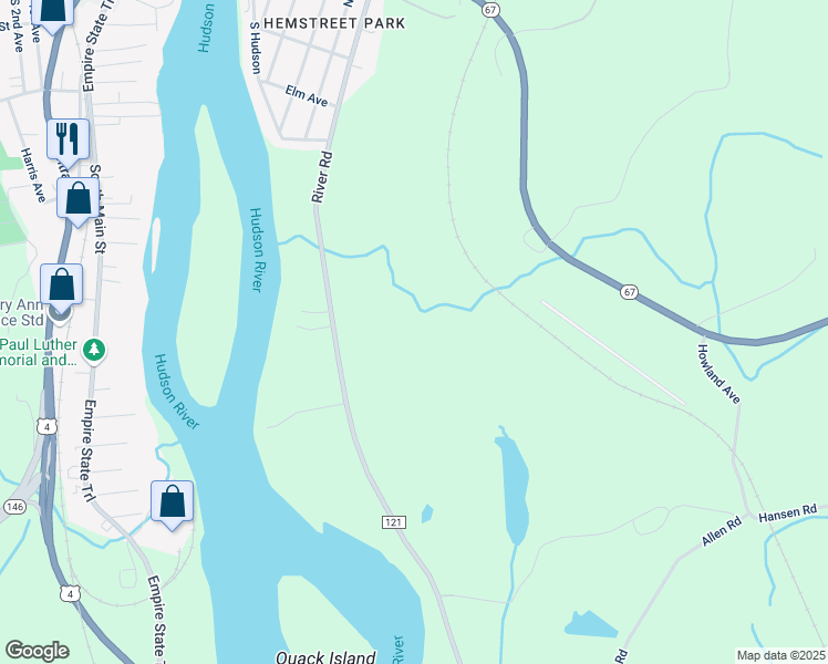 map of restaurants, bars, coffee shops, grocery stores, and more near 3146 River Road in Mechanicville