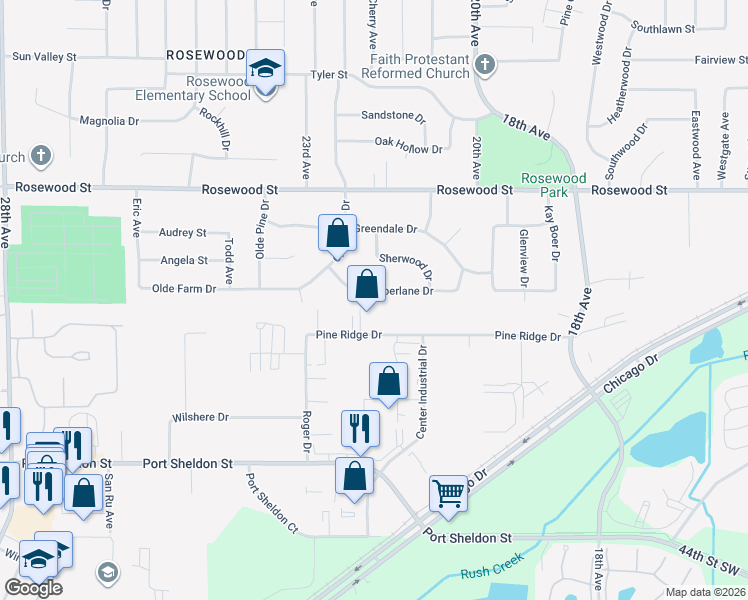 map of restaurants, bars, coffee shops, grocery stores, and more near 2169 Pine Ridge Drive in Georgetown Township