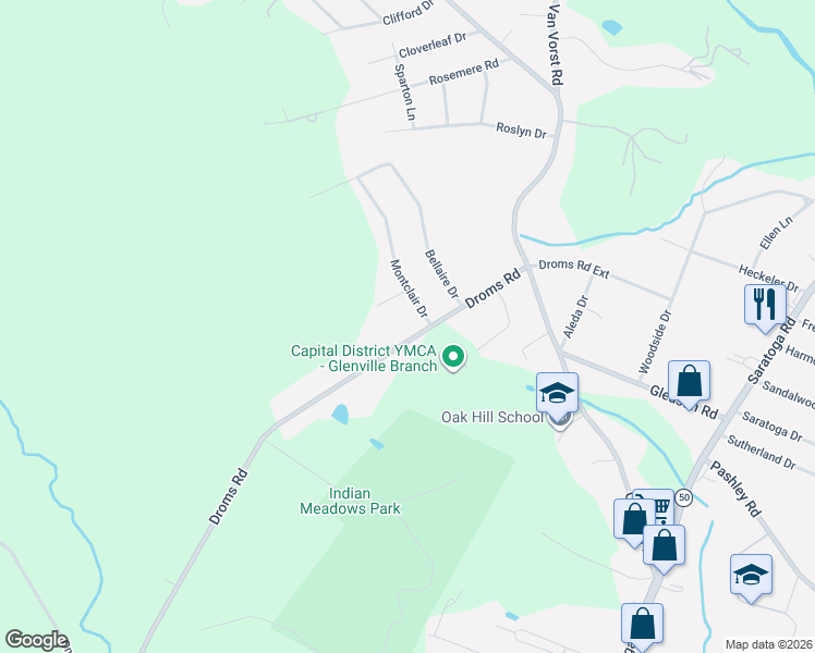 map of restaurants, bars, coffee shops, grocery stores, and more near 120 Droms Road in Schenectady