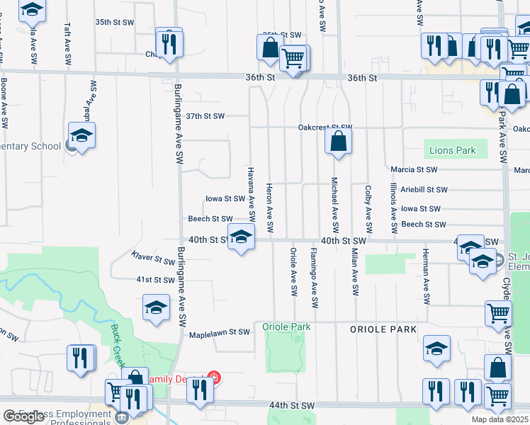 map of restaurants, bars, coffee shops, grocery stores, and more near 3917 Heron Avenue Southwest in Wyoming