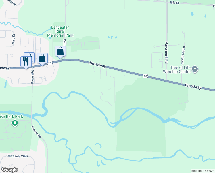 map of restaurants, bars, coffee shops, grocery stores, and more near 5949 Broadway in Lancaster