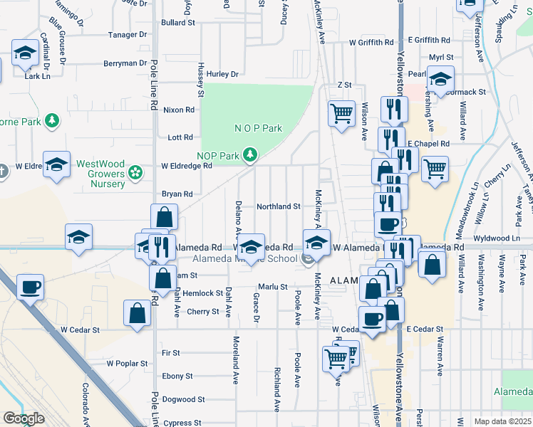 map of restaurants, bars, coffee shops, grocery stores, and more near 971 Fairbanks Avenue in Pocatello