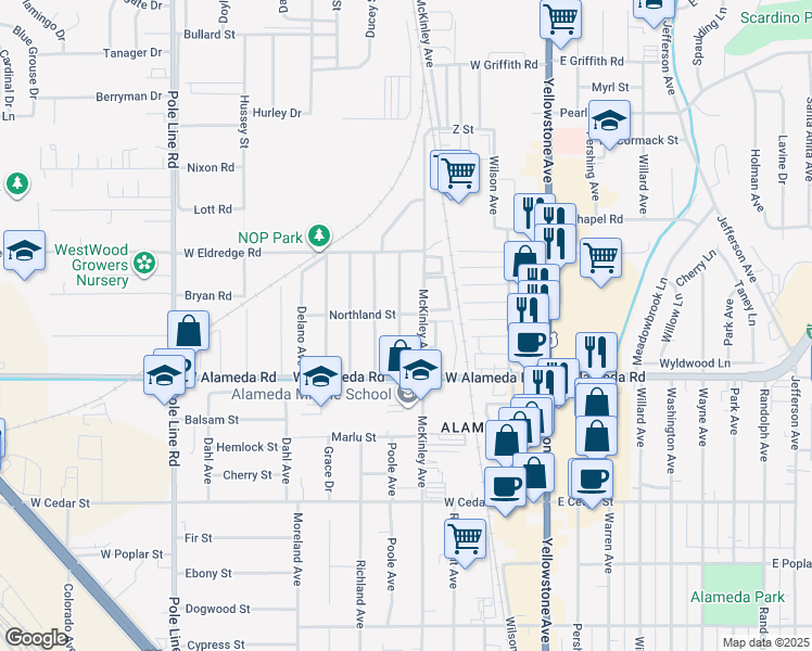 map of restaurants, bars, coffee shops, grocery stores, and more near 970 Howard Avenue in Pocatello