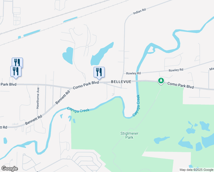 map of restaurants, bars, coffee shops, grocery stores, and more near 46 Park Street in Cheektowaga