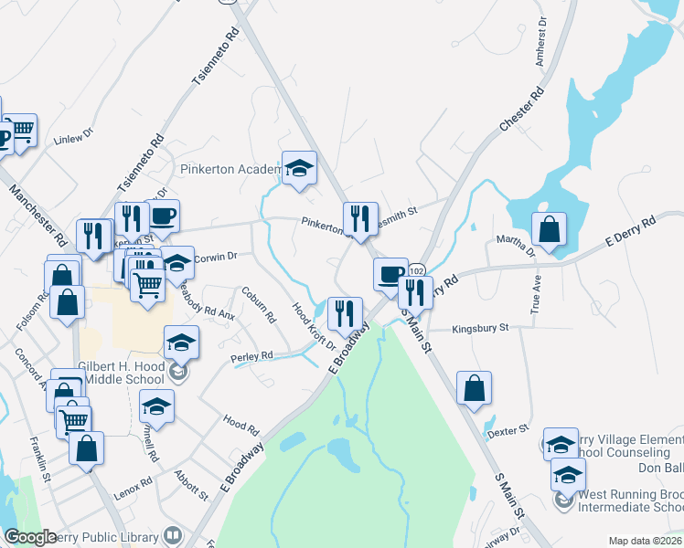 map of restaurants, bars, coffee shops, grocery stores, and more near 11 Crescent Street in Derry