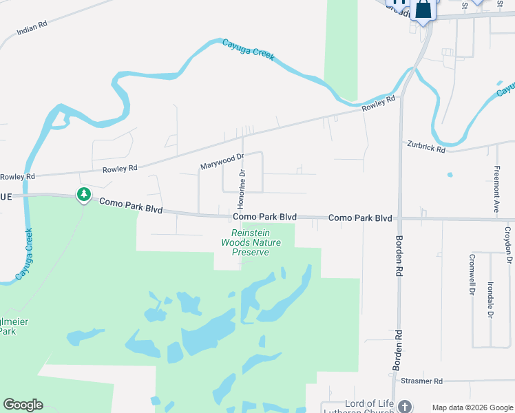 map of restaurants, bars, coffee shops, grocery stores, and more near 1150 Como Park Boulevard in Depew