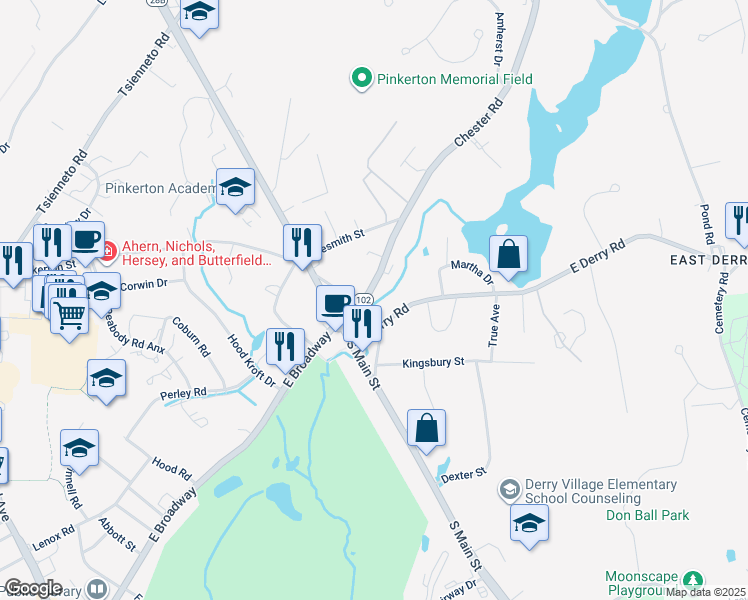 map of restaurants, bars, coffee shops, grocery stores, and more near 20 Thornton Street in Derry