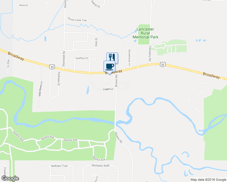 map of restaurants, bars, coffee shops, grocery stores, and more near 3922 Bowen Road in Lancaster