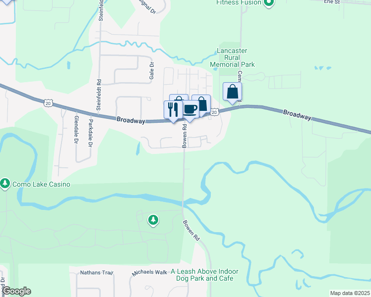 map of restaurants, bars, coffee shops, grocery stores, and more near 3905 Bowen Road in Lancaster