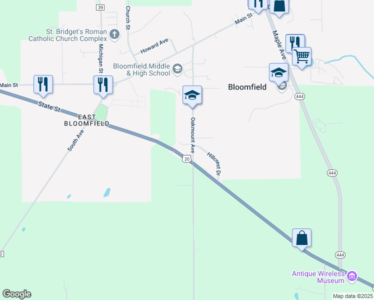 map of restaurants, bars, coffee shops, grocery stores, and more near 33 Oakmount Avenue in Bloomfield