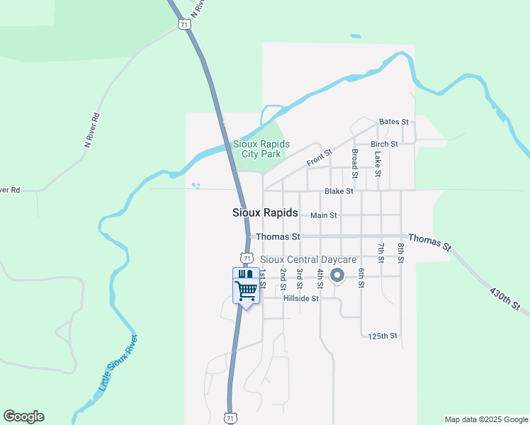 map of restaurants, bars, coffee shops, grocery stores, and more near in Sioux Rapids