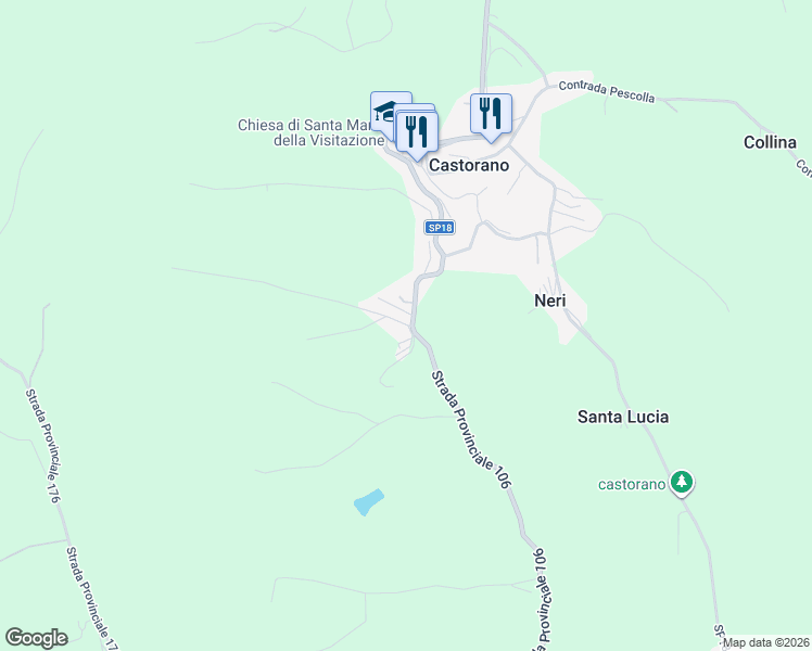 map of restaurants, bars, coffee shops, grocery stores, and more near 6 Via Benvenuto Cellini in Castorano