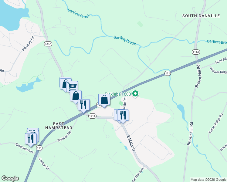 map of restaurants, bars, coffee shops, grocery stores, and more near 8 Woodridge Road in Hampstead