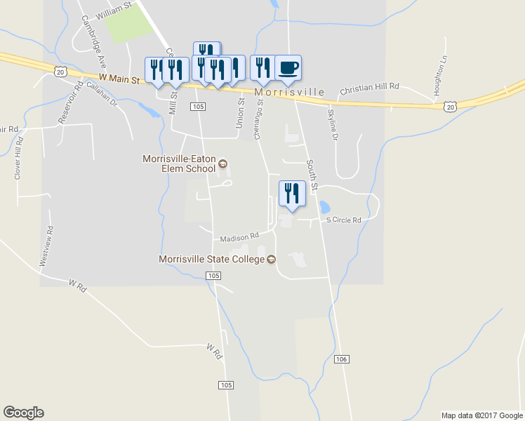 map of restaurants, bars, coffee shops, grocery stores, and more near 100 Eaton Street in Morrisville