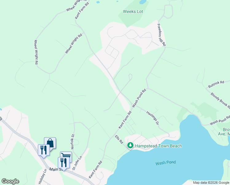 map of restaurants, bars, coffee shops, grocery stores, and more near 160 Kent Farm Road in Hampstead