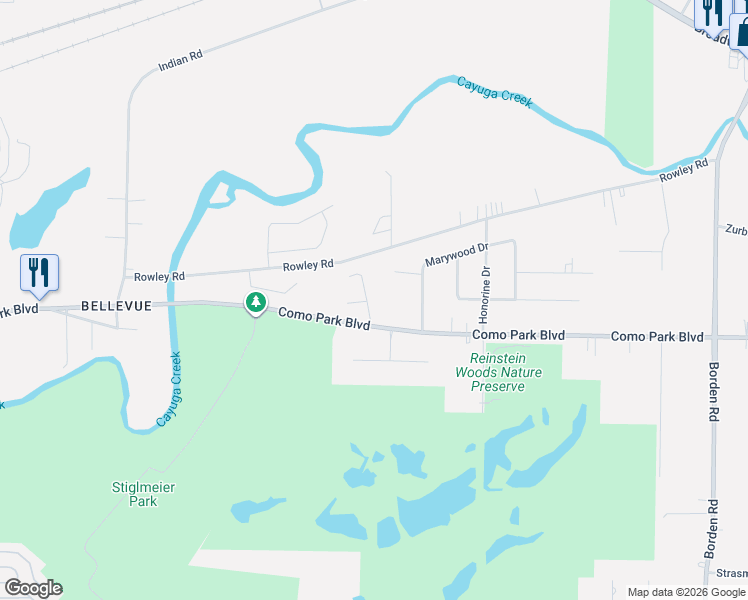 map of restaurants, bars, coffee shops, grocery stores, and more near 15 Wyndmoor Court in Depew