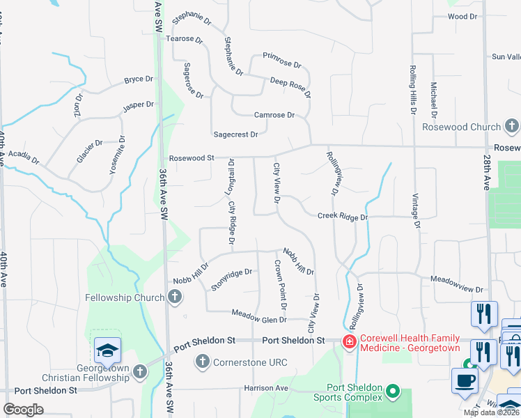 map of restaurants, bars, coffee shops, grocery stores, and more near 6808 City View Drive in Hudsonville
