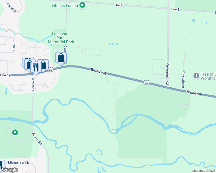 map of restaurants, bars, coffee shops, grocery stores, and more near 5953 Broadway in Lancaster