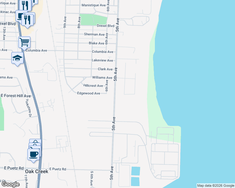 map of restaurants, bars, coffee shops, grocery stores, and more near 3809 5th Avenue in South Milwaukee