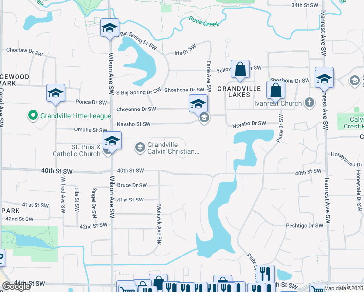 map of restaurants, bars, coffee shops, grocery stores, and more near 3804 Omaha Street Southwest in Grandville