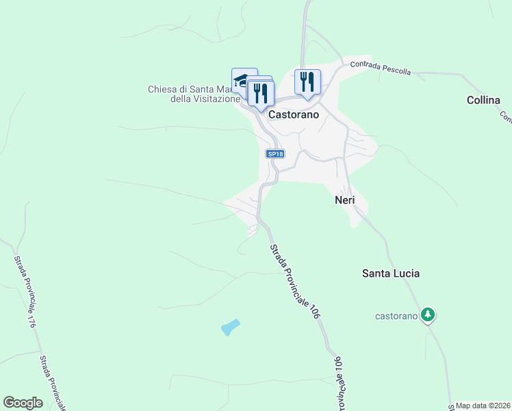 map of restaurants, bars, coffee shops, grocery stores, and more near 6 Via Benvenuto Cellini in Castorano