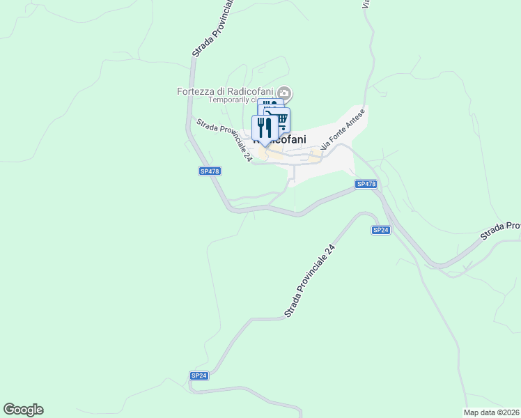 map of restaurants, bars, coffee shops, grocery stores, and more near 12 SP478 in Radicofani